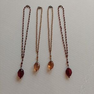 NWOT Necklace (Lot of 4) Bead Chain With Large Bead Charm Drop ..2 Amber--2 Red